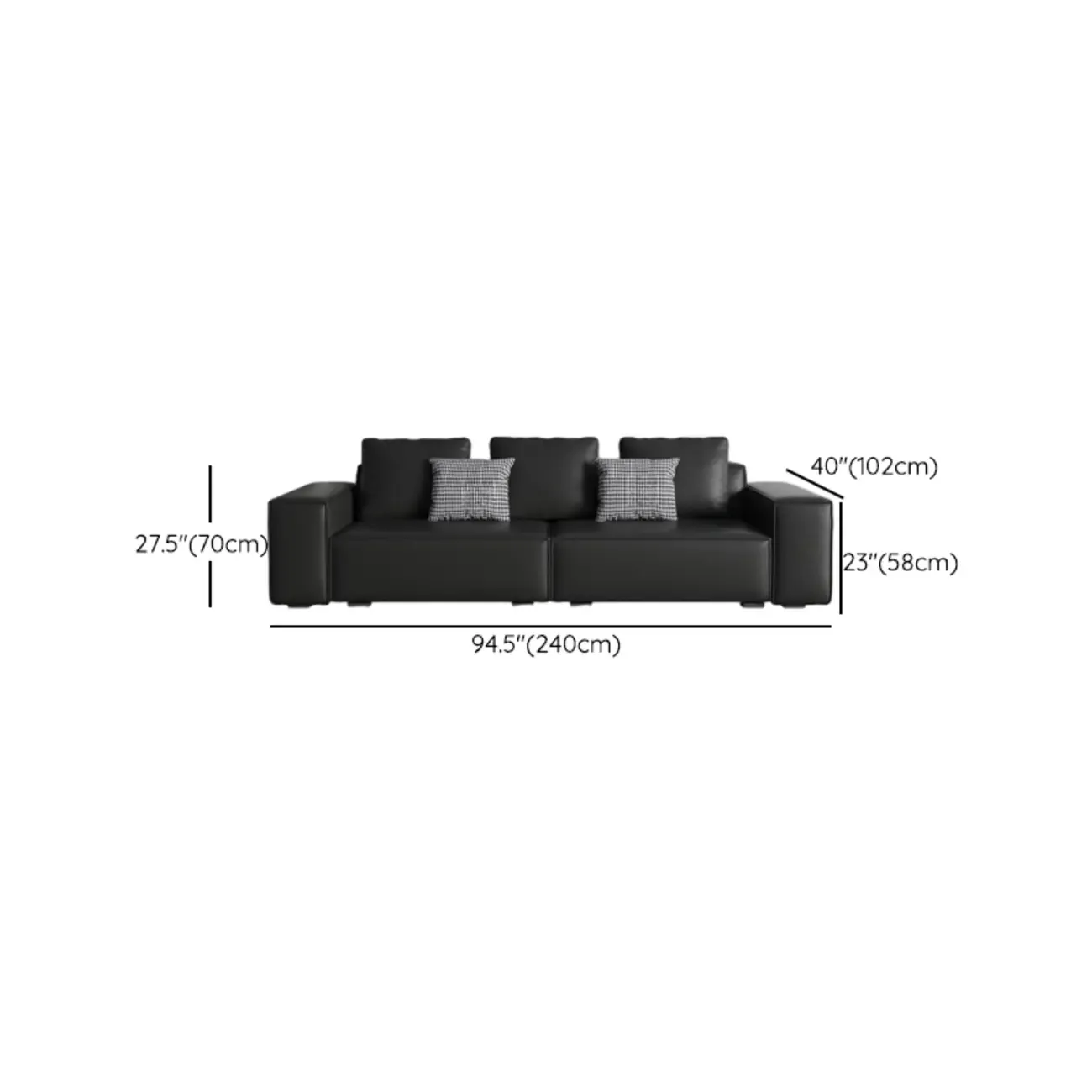 Modern Black Genuine Leather Single 3 Seater Upholstered Sofa for Living Room Image - 17