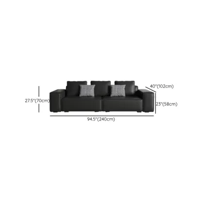 Modern Black Genuine Leather Single 3 Seater Upholstered Sofa for Living Room Image - 17