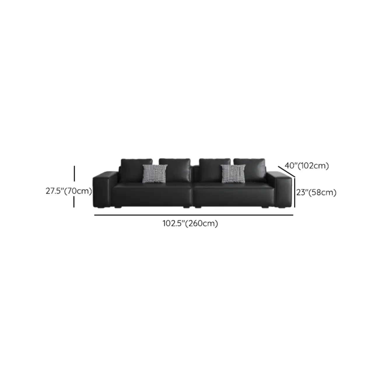 Modern Black Genuine Leather Single 3 Seater Upholstered Sofa for Living Room Image - 18