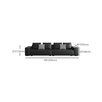 Modern Black Genuine Leather Single 3 Seater Upholstered Sofa for Living Room Image - 21