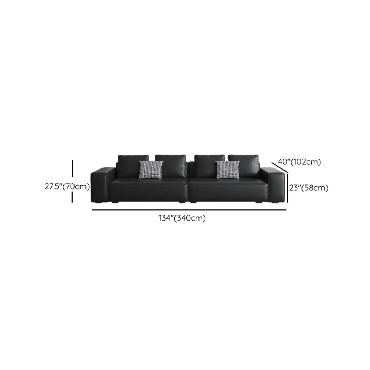 Modern Black Genuine Leather Single 3 Seater Upholstered Sofa for Living Room Image - 22 | homeyfad