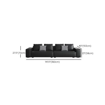 Modern Black Genuine Leather Single 3 Seater Upholstered Sofa for Living Room Image - 23