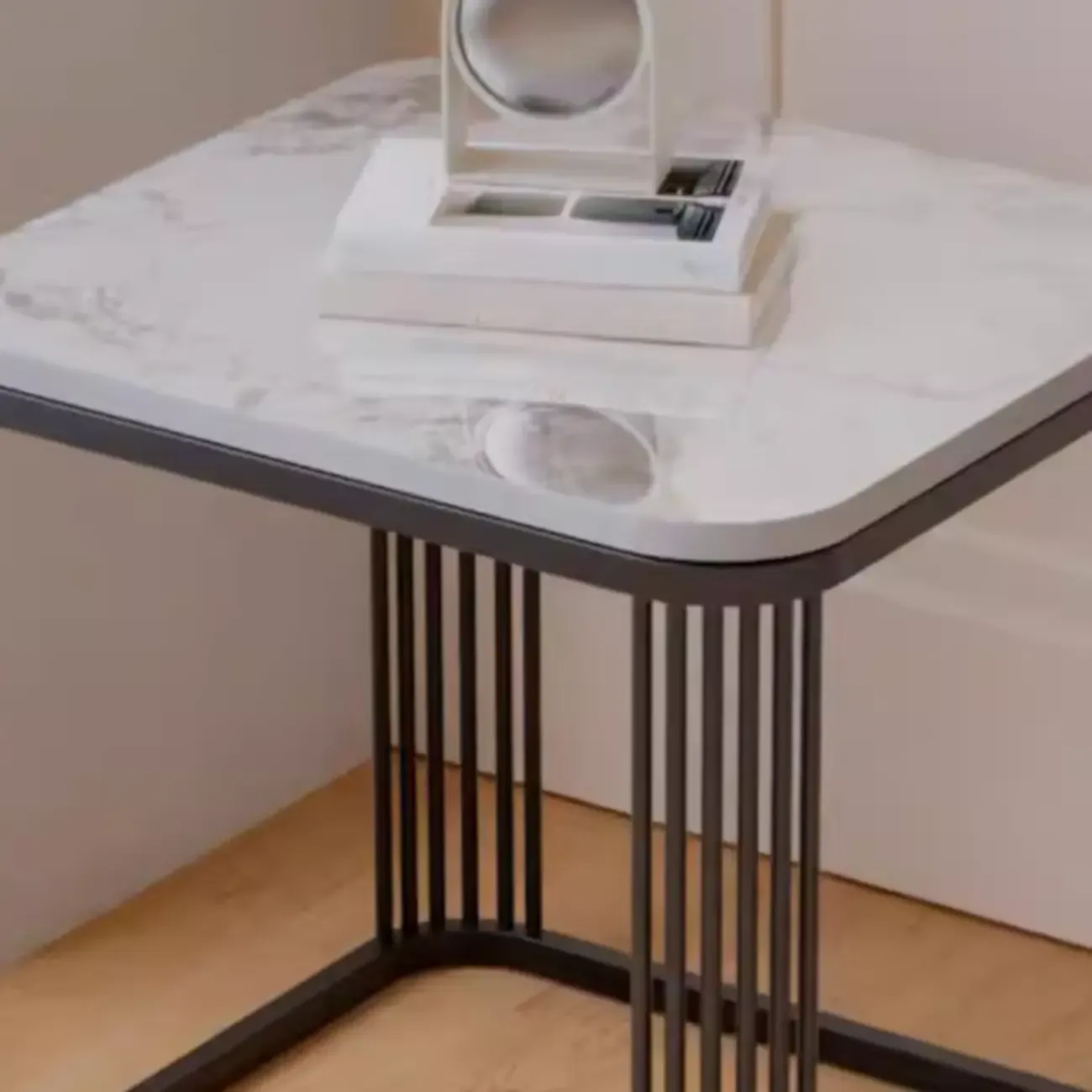 Glam Square Metal & Marble End Table for Living Room Image - 7