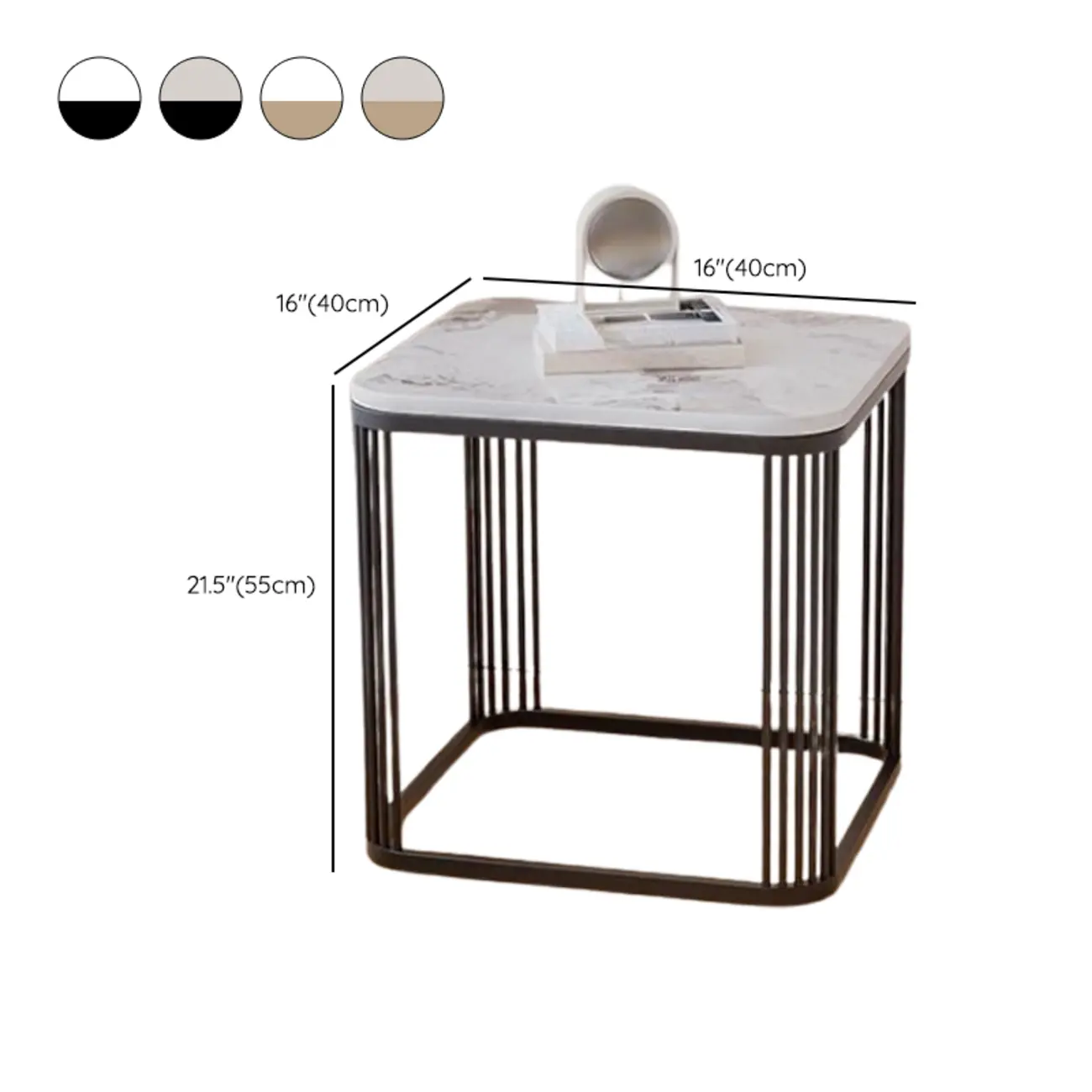Glam Square Metal & Marble End Table for Living Room #size | homeyfad