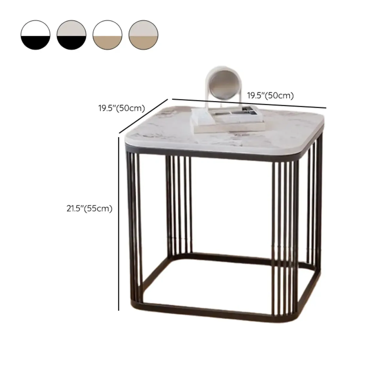 Glam Square Metal & Marble End Table for Living Room Image - 10