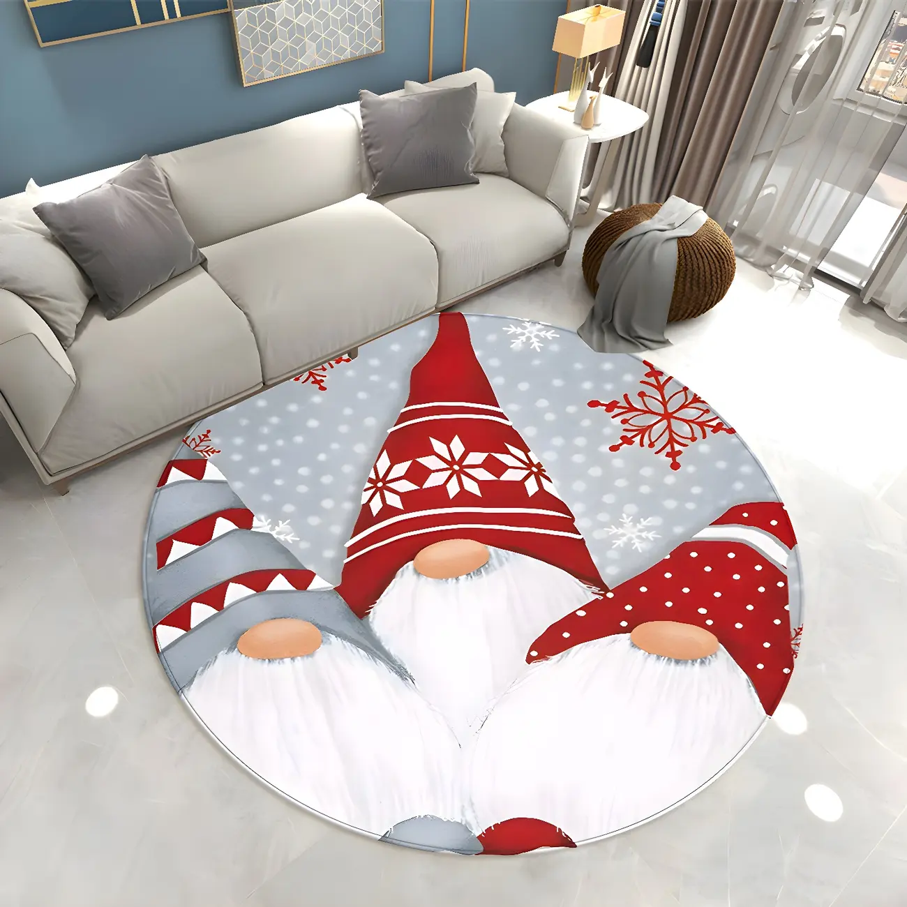 Indoor Modern Polyester Christmas Pattern Round Area Rug Image - 1 | homeyfad