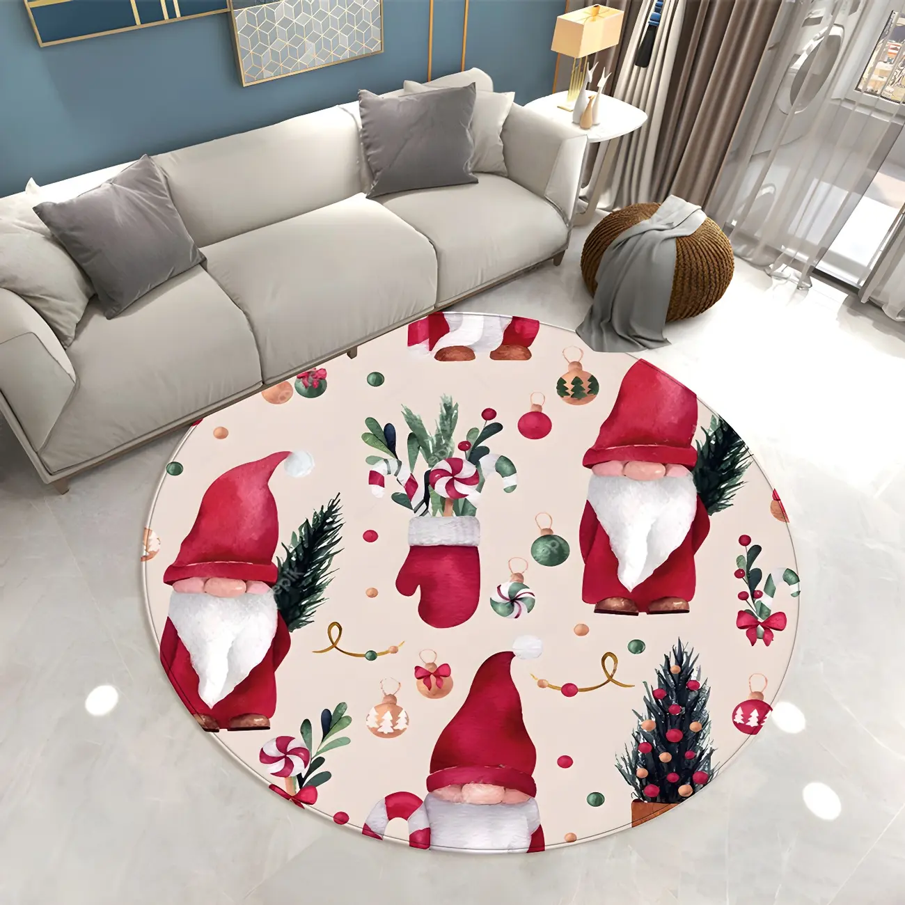 Indoor Modern Polyester Christmas Pattern Round Area Rug Image - 2 | homeyfad