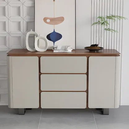 Modern Wooden Sideboard with Mirrored Accents and Storage Image - 1