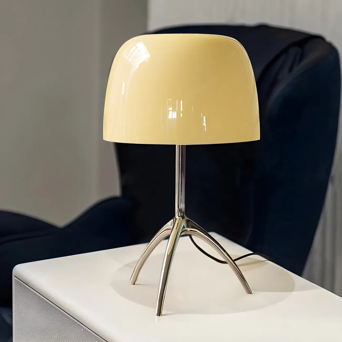 Yellow Glass Shade Metal Tripod Table Lamp for Living Room Image - 1