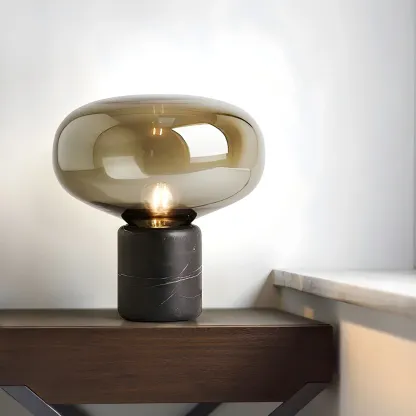 Modern Smoke Grey Glass Dome Table Lamp for Living Room Image - 2