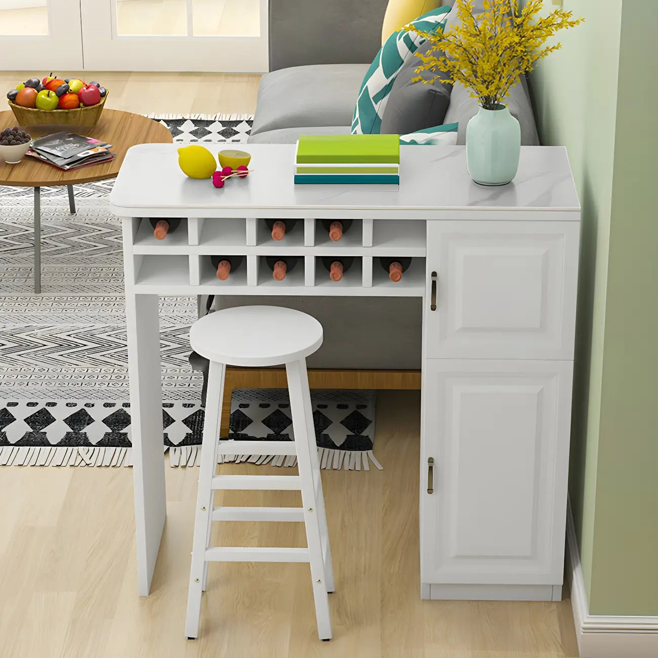 Elegant Stone Bar Set with Storage and Seating in White Image - 1 | homeyfad