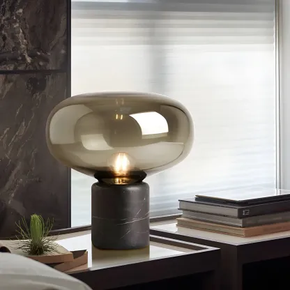 Modern Smoke Grey Glass Dome Table Lamp for Living Room Image - 3