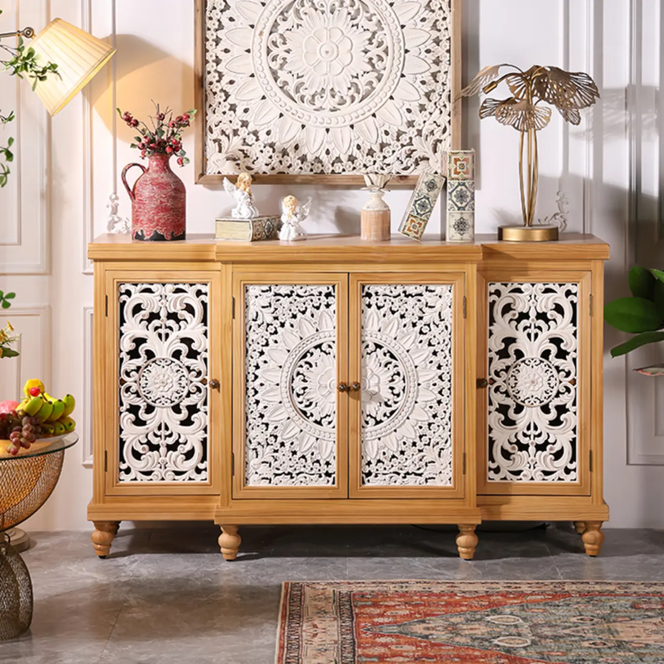 French Country Cabinet for Living Room with carved Doors Image - 1 | homeyfad