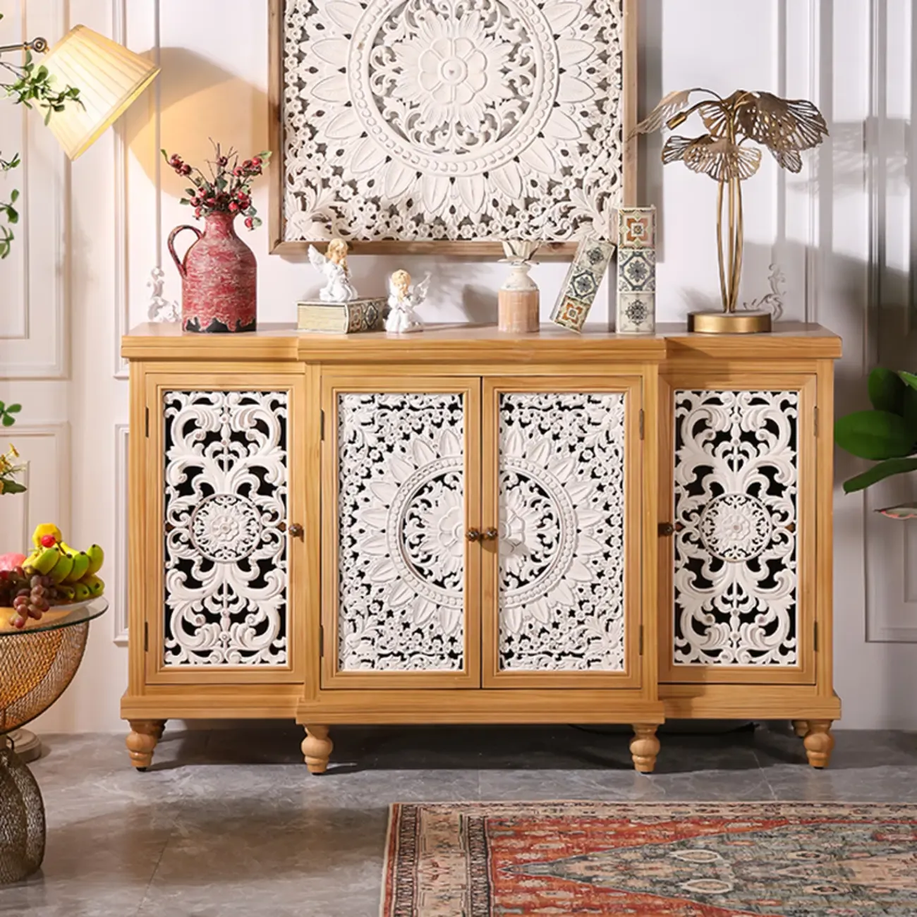 French Country Cabinet for Living Room with carved Doors Image - 1