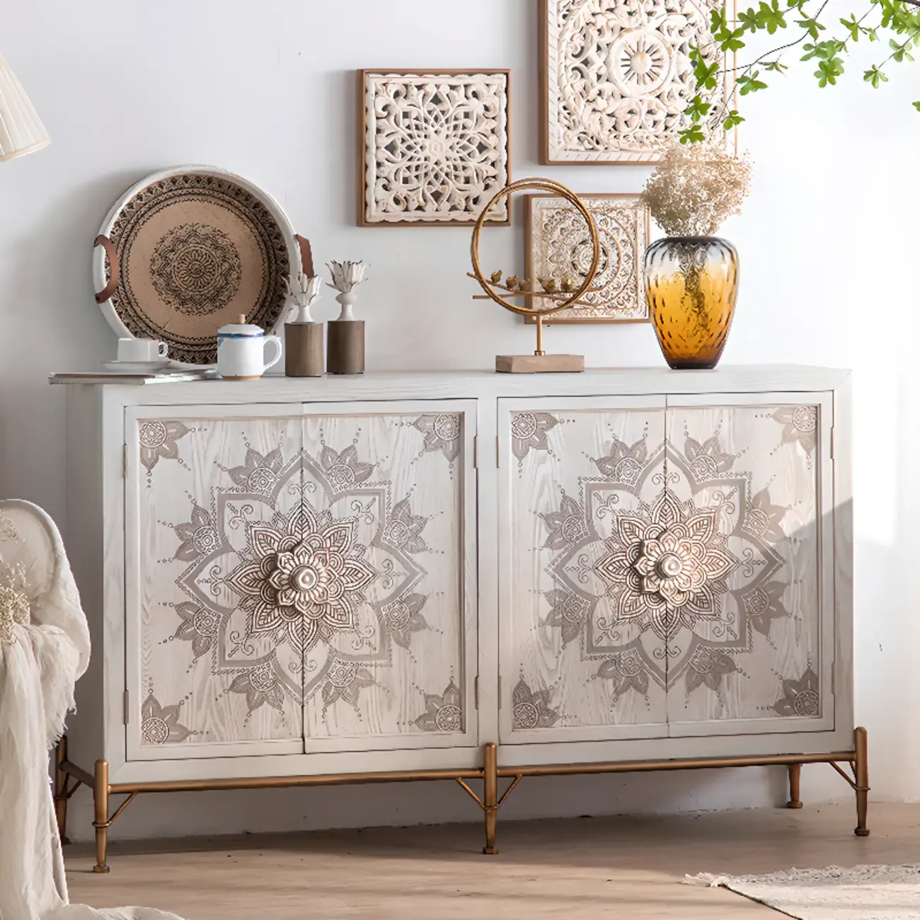 Rustic Freestanding Accent Cabinet for Living Room Decor Image - 1