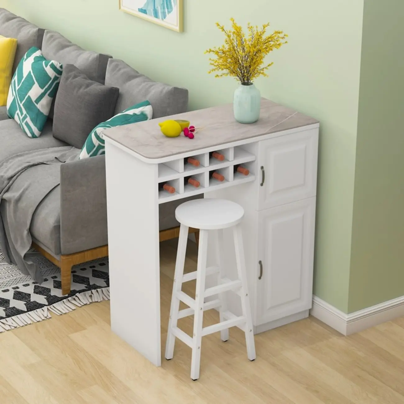 Elegant Stone Bar Set with Storage and Seating in White Image - 2 | homeyfad