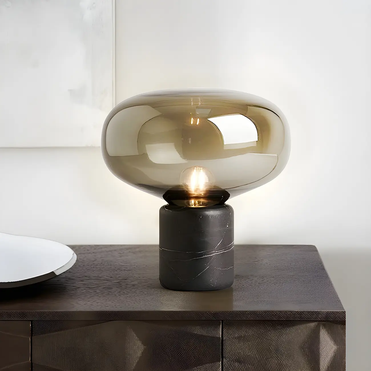 Modern Smoke Grey Glass Dome Table Lamp for Living Room Image - 4 | homeyfad