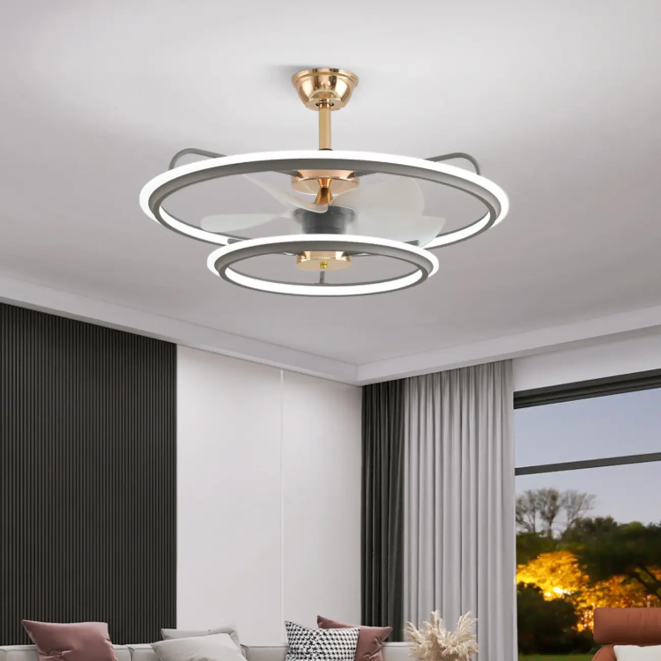 Grey 2-Light 5-Blade Lighted Ceiling Fan with Remote Image - 1 | homeyfad
