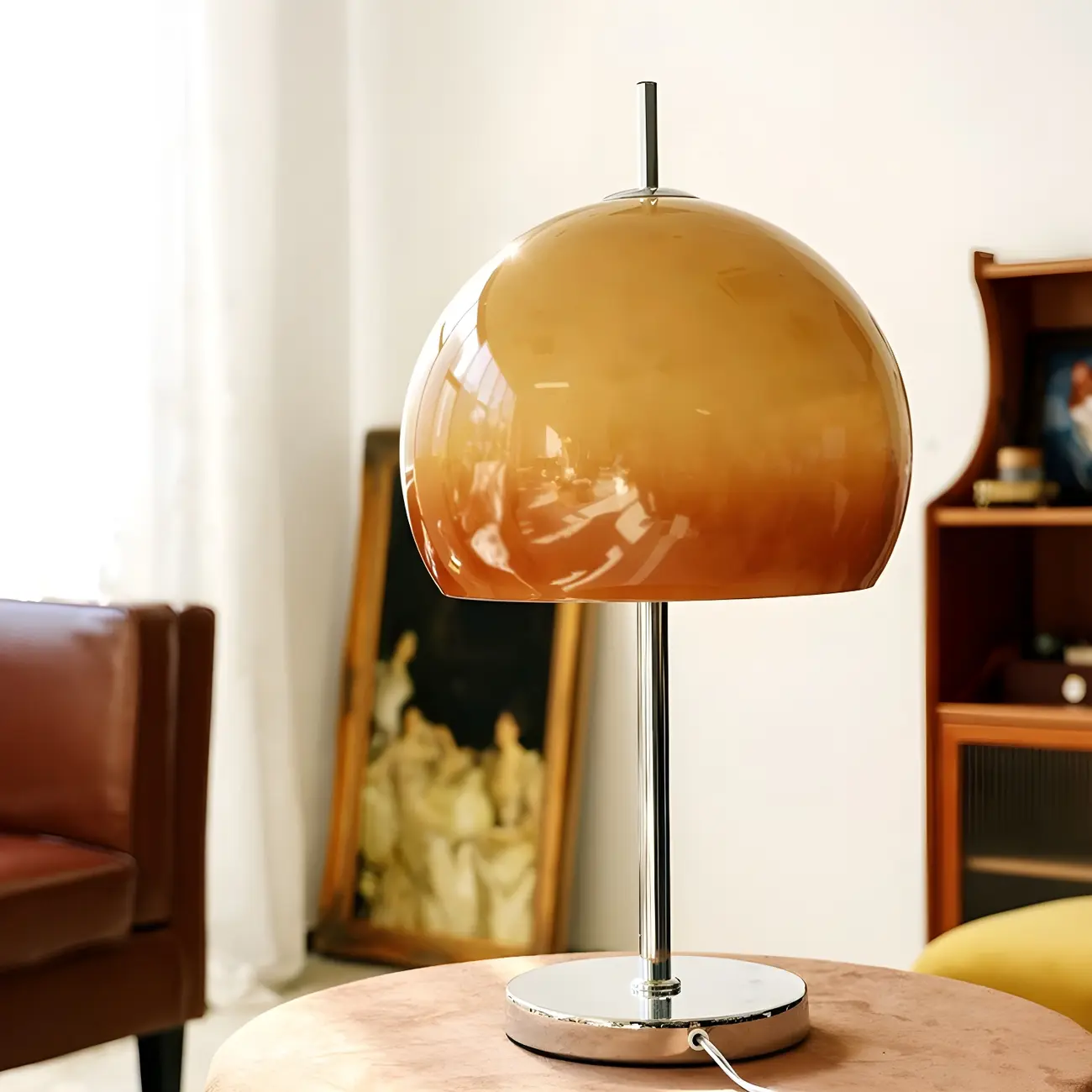 Caramel Gradient Glass Dome Table Lamp Stainless Steel Base Image - 1 | homeyfad