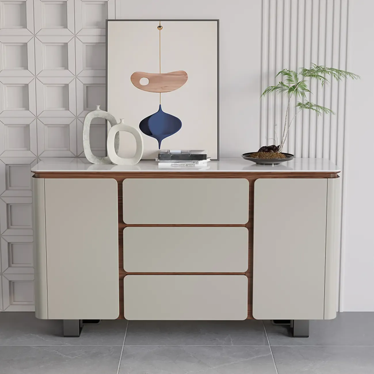 Contemporary Wood Top Sideboard Cabinet with Drawers | HomeyFad