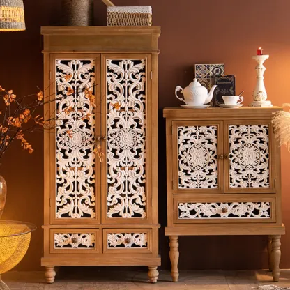French Country Cabinet for Living Room with carved Doors Image - 3