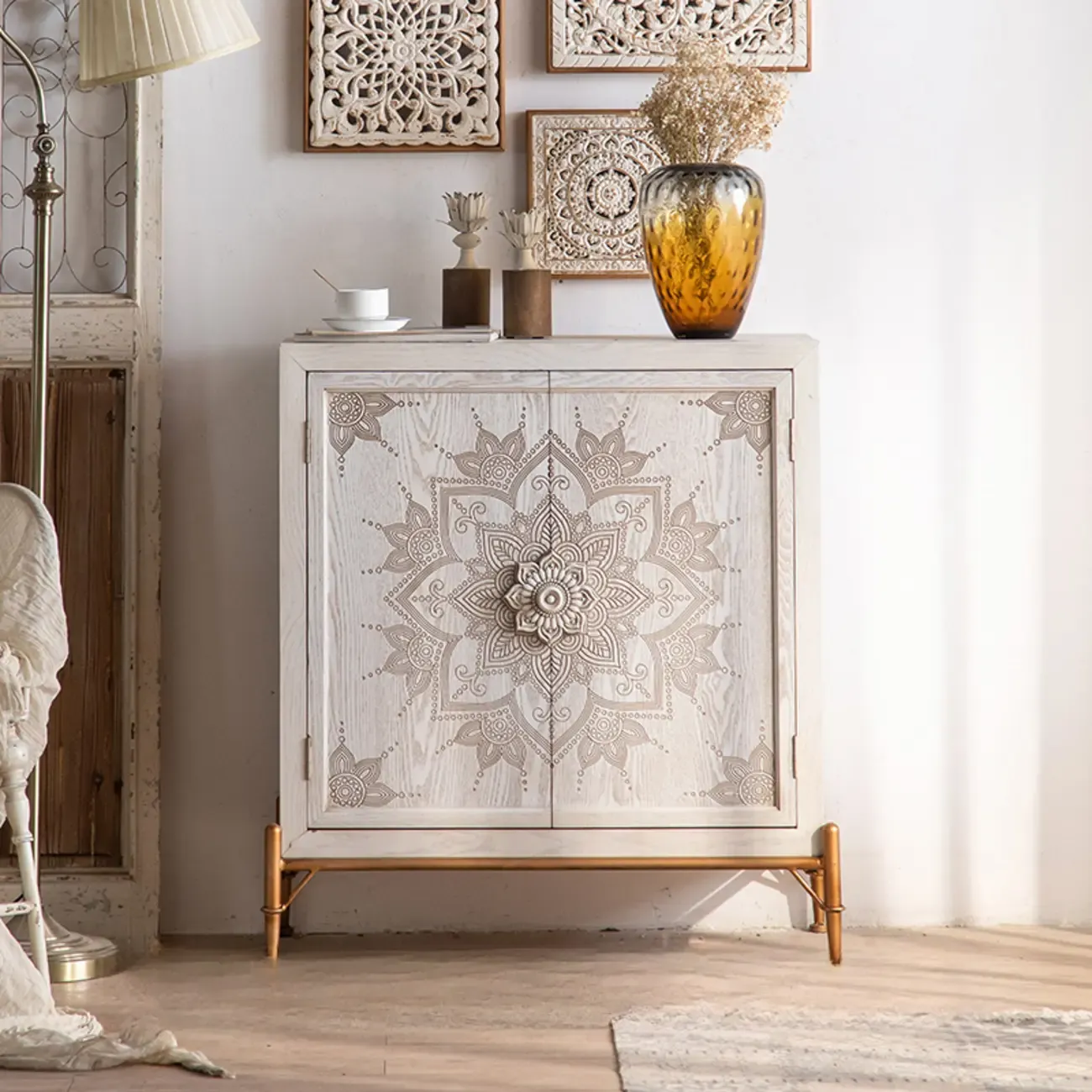 Rustic Freestanding Accent Cabinet for Living Room Decor Image - 3