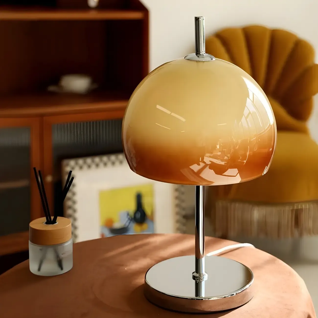 Caramel Gradient Glass Dome Table Lamp Stainless Steel Base Image - 2
