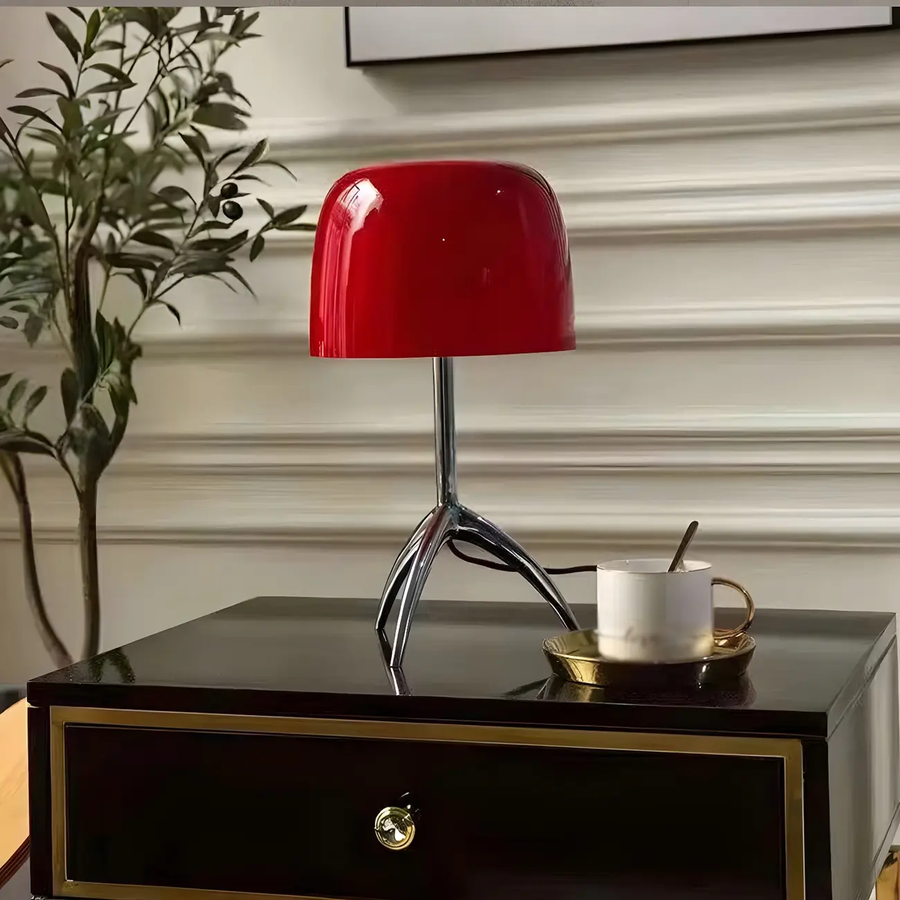 Yellow Glass Shade Metal Tripod Table Lamp for Living Room Image - 3 | homeyfad