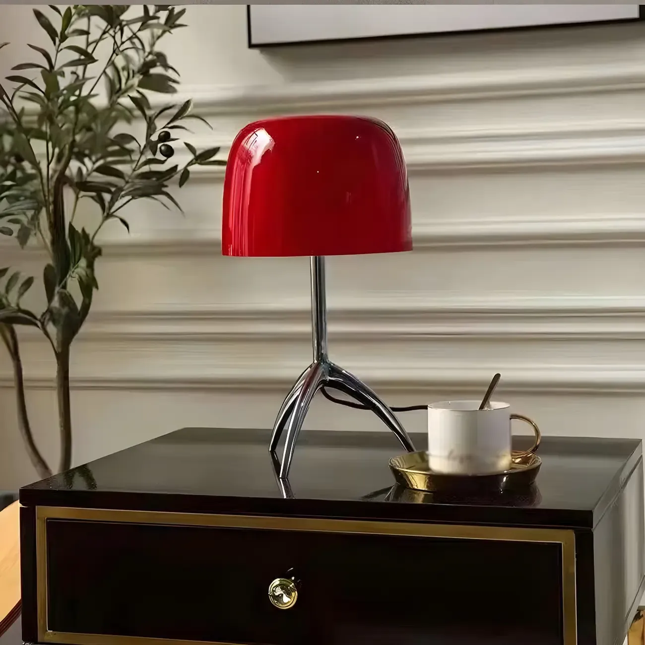 Yellow Glass Shade Metal Tripod Table Lamp for Living Room Image - 3