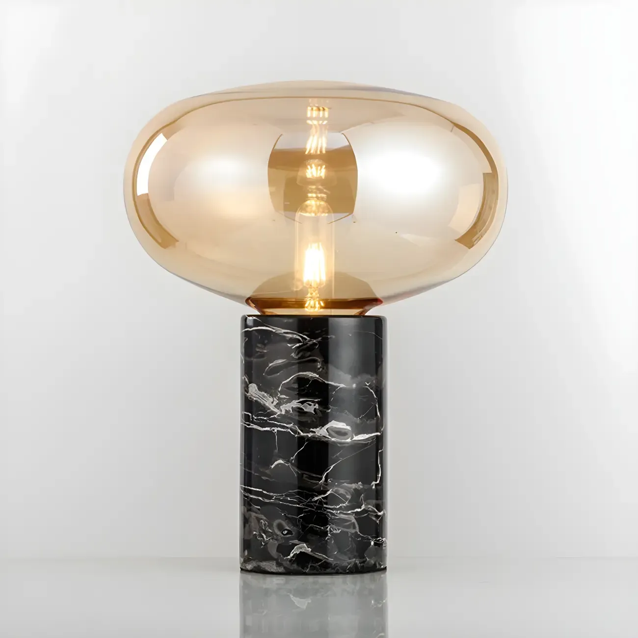 Modern Smoke Grey Glass Dome Table Lamp for Living Room Image - 7