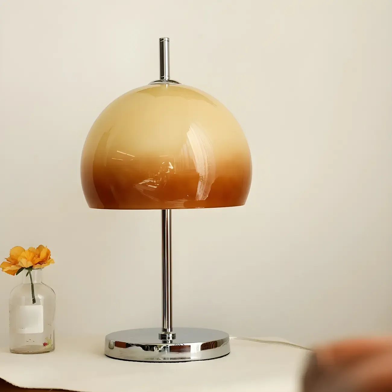 Caramel Gradient Glass Dome Table Lamp Stainless Steel Base Image - 3