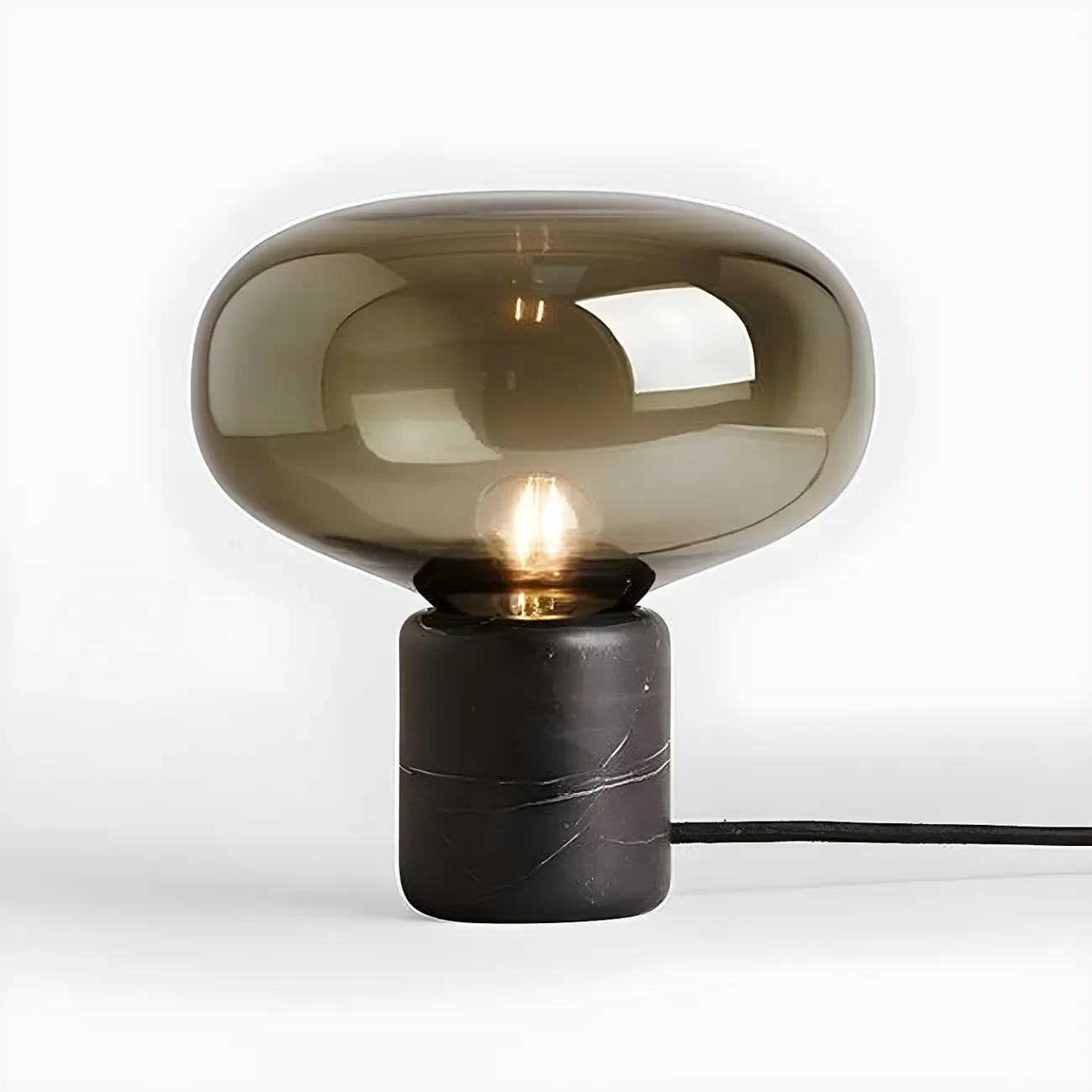 Modern Smoke Grey Glass Dome Table Lamp for Living Room Image - 8