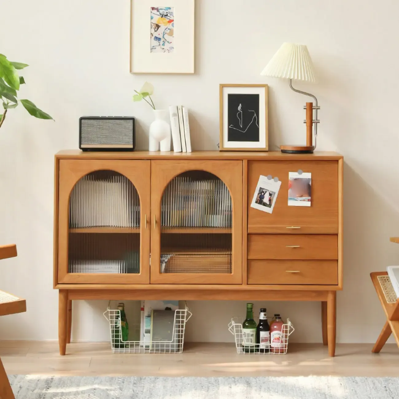 Scandinavian Wooden Sideboard with Storage for Living Room Image - 4