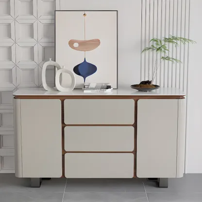 Modern Wooden Sideboard with Mirrored Accents and Storage Image - 6