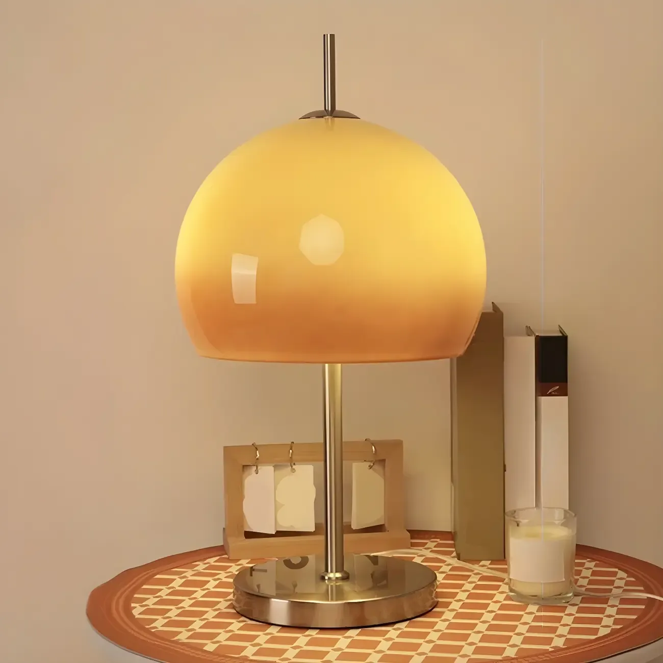 Caramel Gradient Glass Dome Table Lamp Stainless Steel Base Image - 5