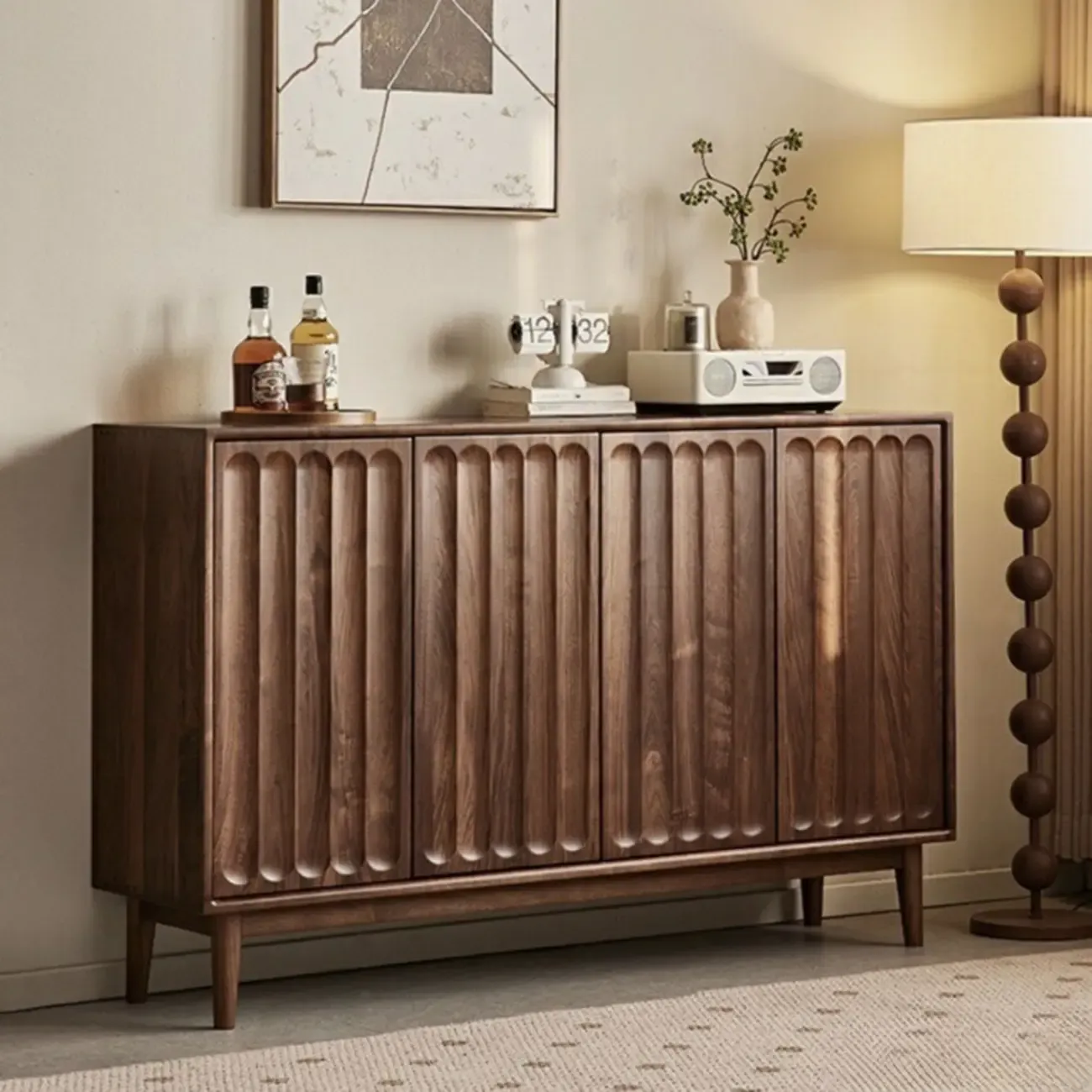 Scandinavian Pine Wood Accent Cabinet in Free-standing Image - 1