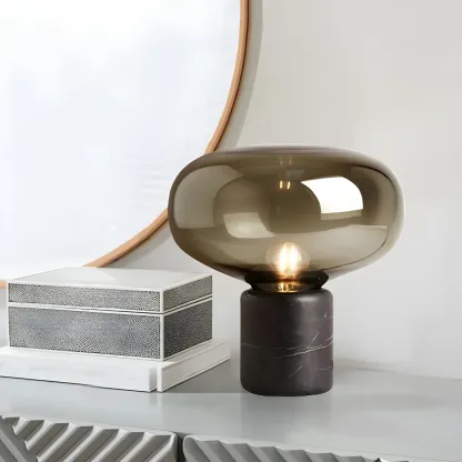 Modern Smoke Grey Glass Dome Table Lamp for Living Room Image - 11