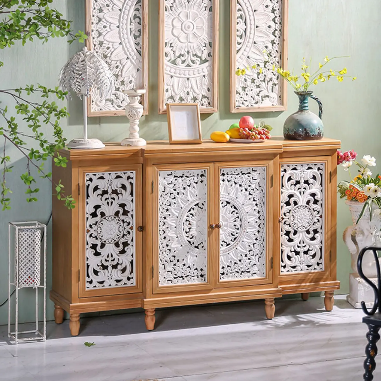 French Country Cabinet for Living Room with carved Doors Image - 8 | homeyfad