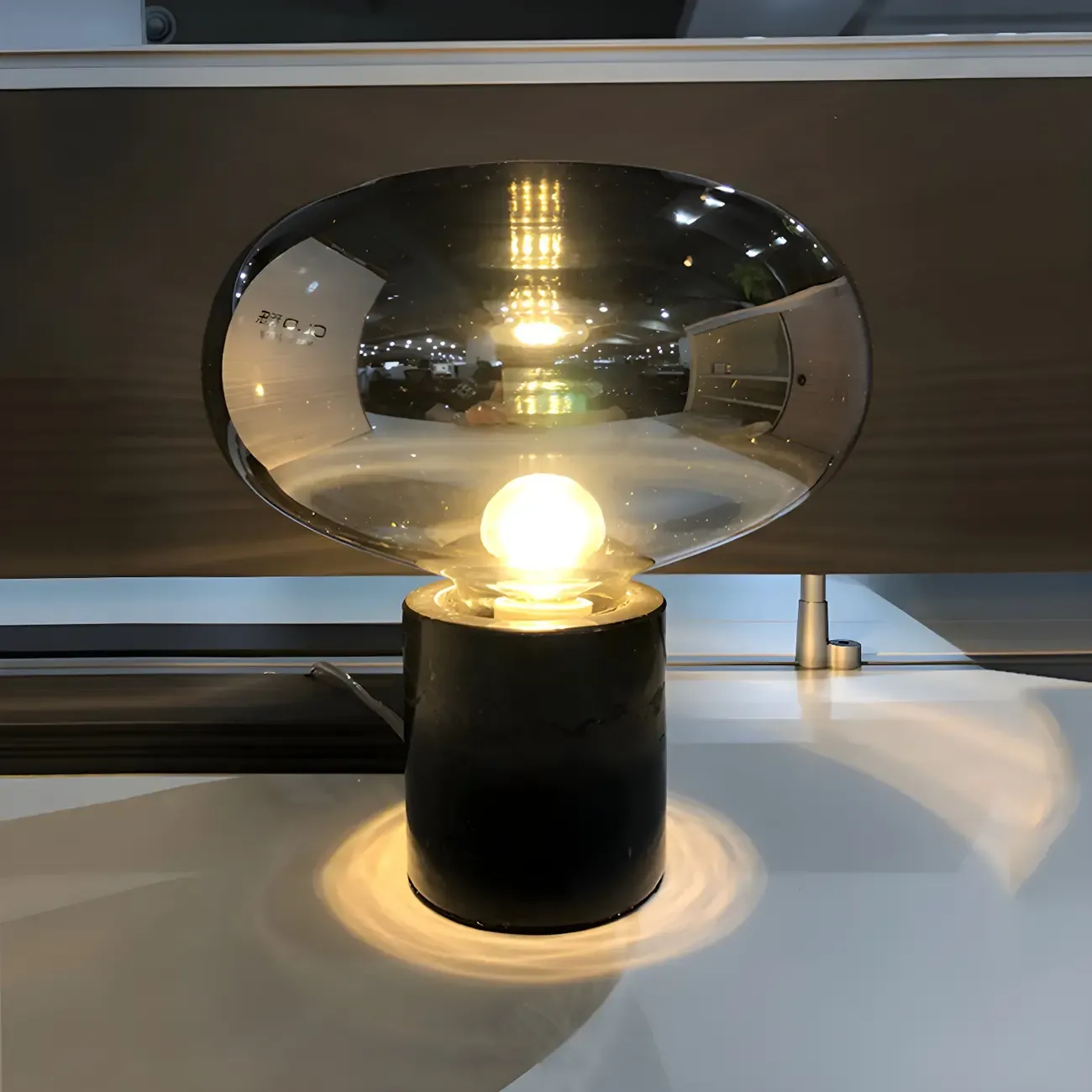 Modern Smoke Grey Glass Dome Table Lamp for Living Room Image - 12