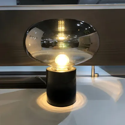Modern Smoke Grey Glass Dome Table Lamp for Living Room Image - 12