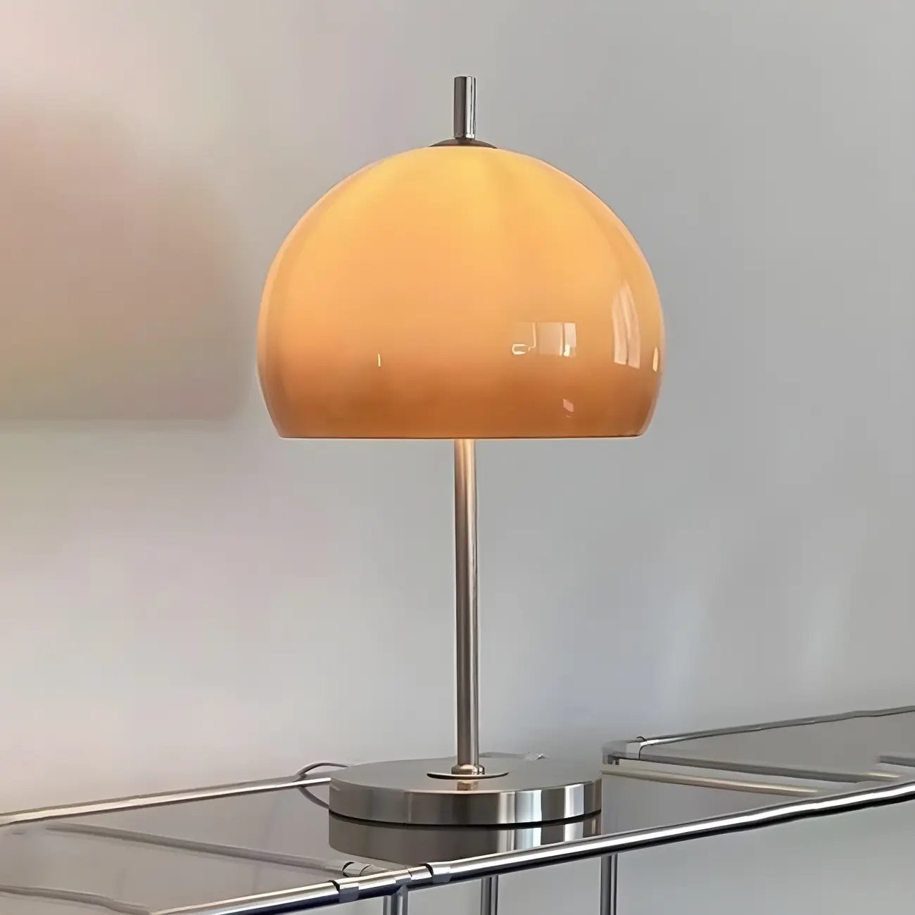 Caramel Gradient Glass Dome Table Lamp Stainless Steel Base Image - 8 | homeyfad
