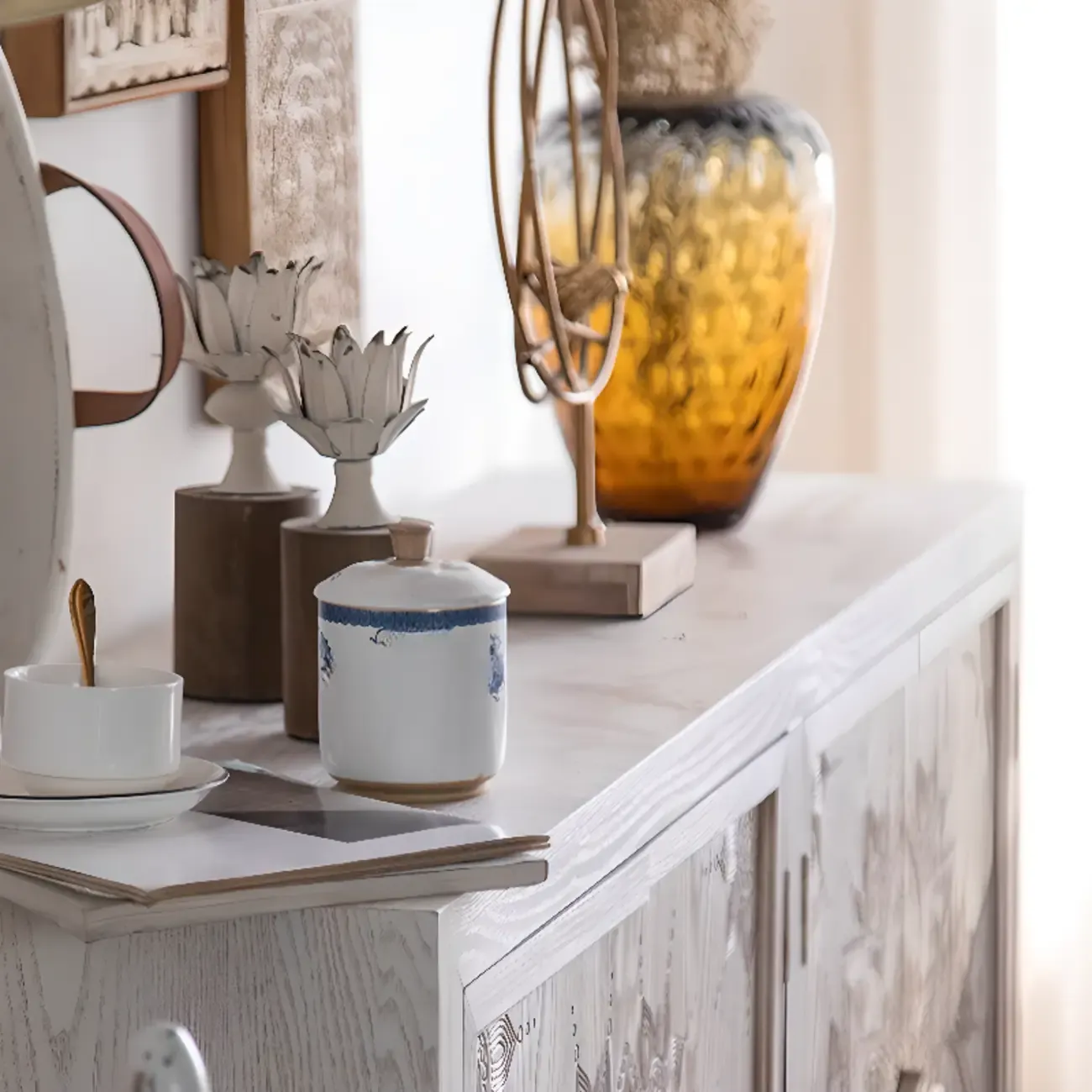 Rustic Freestanding Accent Cabinet for Living Room Decor Image - 8