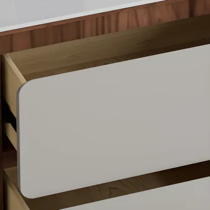 Modern Wooden Sideboard with Mirrored Accents and Storage Image - 12