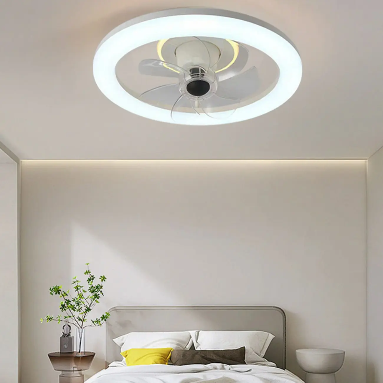 20-Inch 2-Light White Flushmount Ceiling Fan with Remote Image - 2 | homeyfad