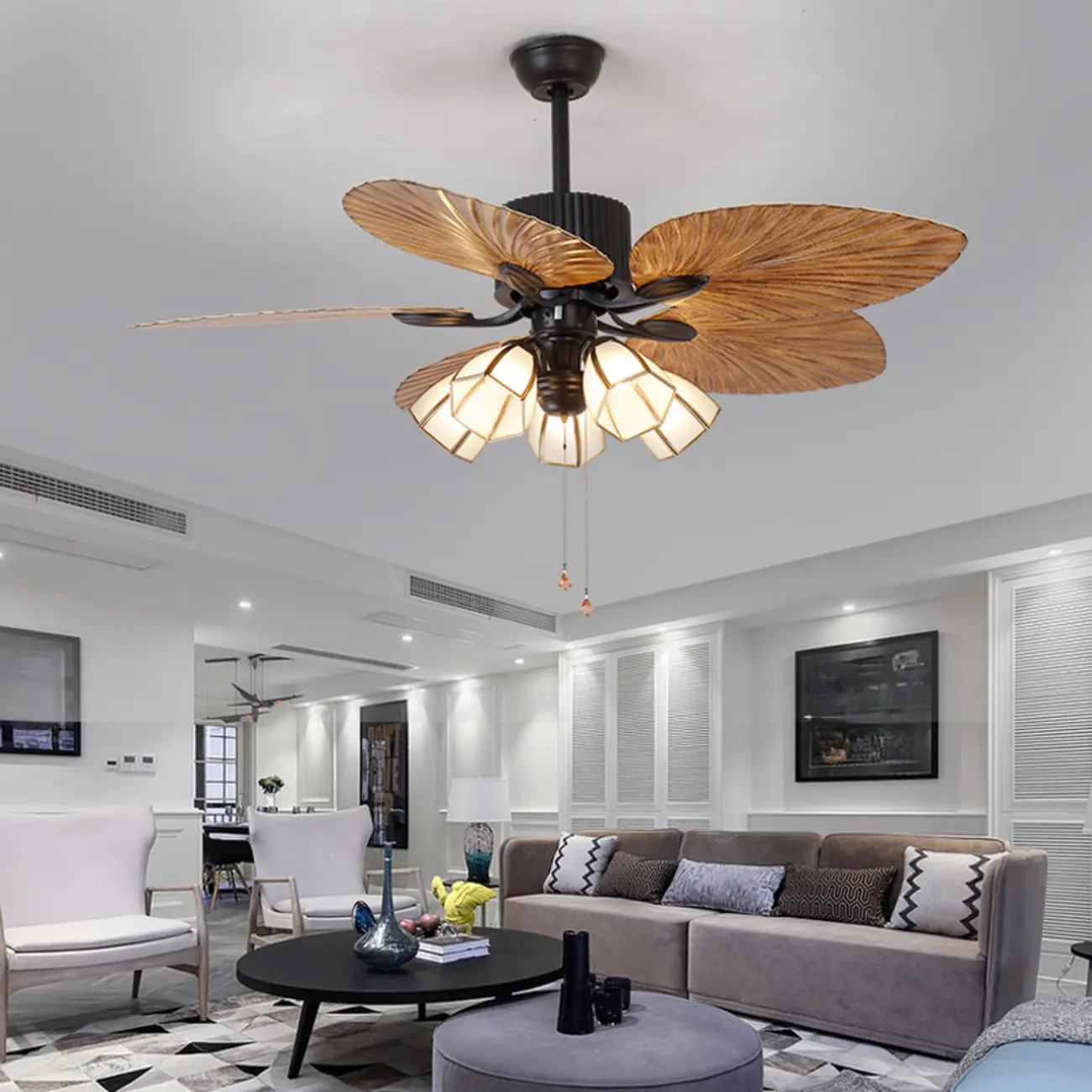 5-Light 5-Blade Black Chandelier Ceiling Fan with Remote Image - 1 | homeyfad