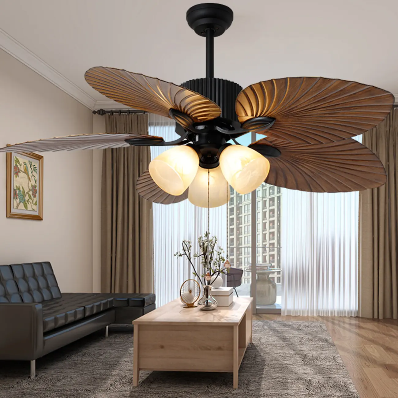 5-Light 5-Blade Black Chandelier Ceiling Fan with Remote Image - 4 | homeyfad