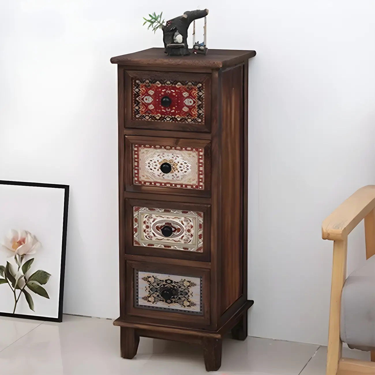 Industrial Rectangular Wooden Drawer Cabinet for Parlor Decor Image - 3 | homeyfad