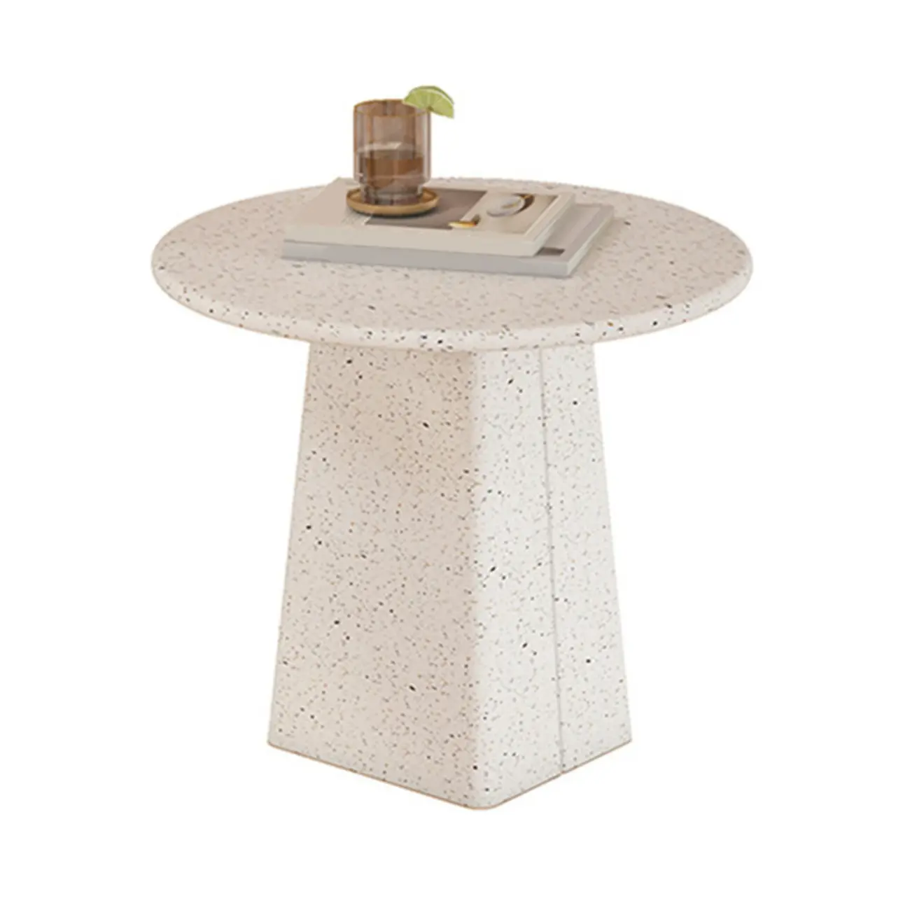 Modern Round Beige Metal End Table for Living Room Image - 6 | homeyfad