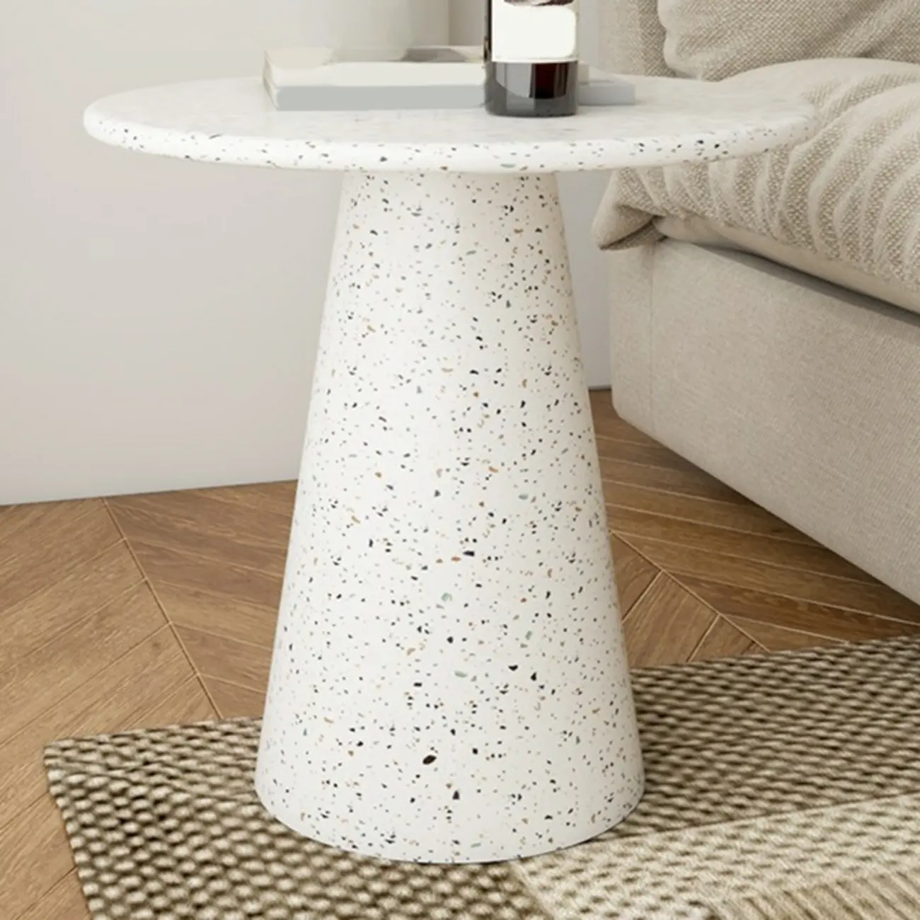 Modern Round Beige Metal End Table for Living Room Image - 7 | homeyfad