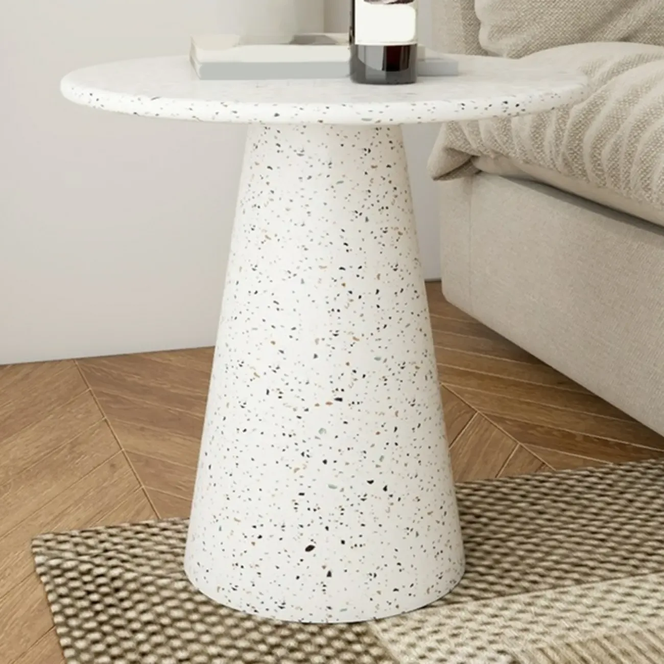 Modern Round Beige Metal End Table for Living Room Image - 7